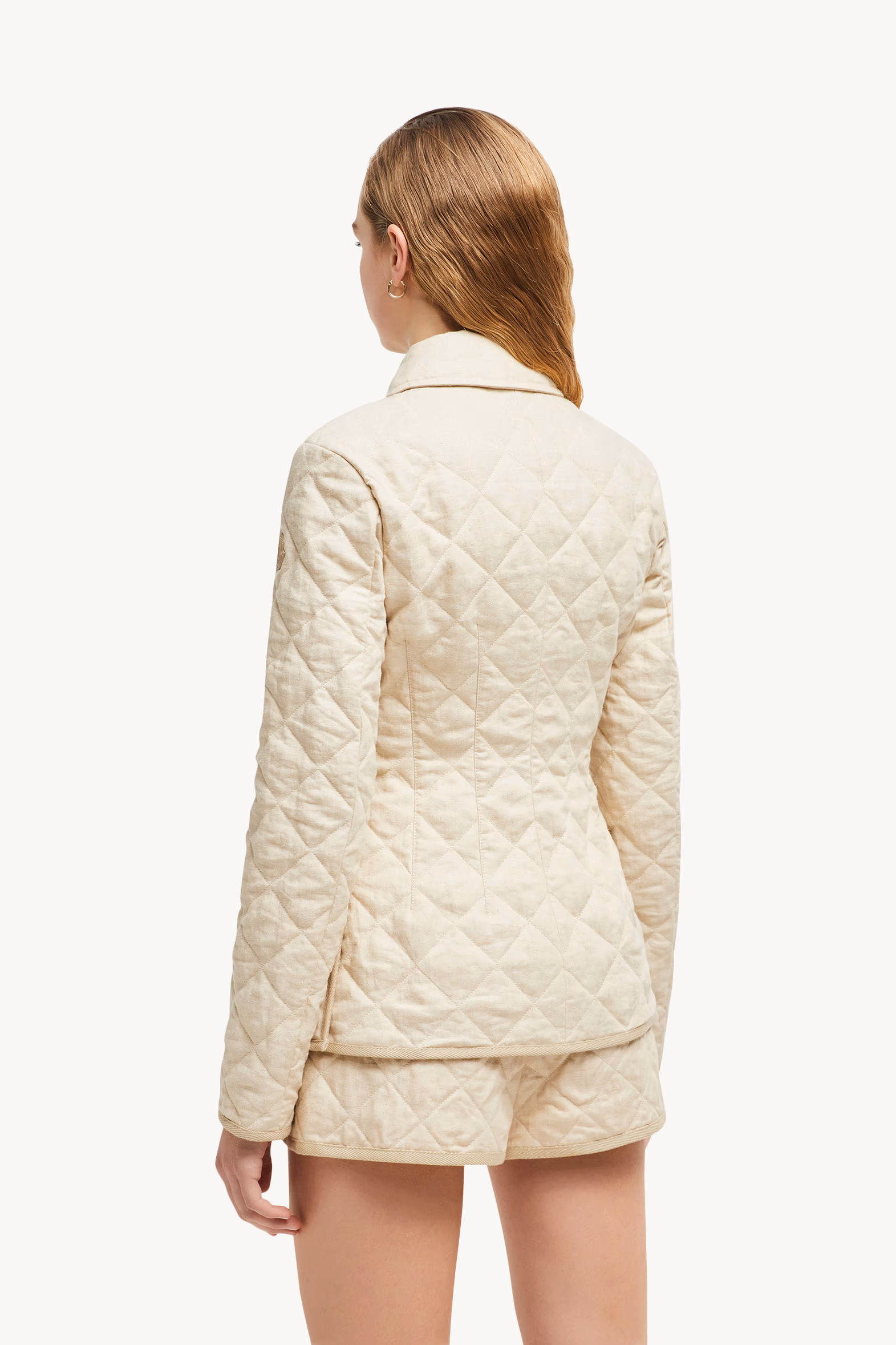 Chaqueta de lino acolchada con motivo de rombos Uzes Mujer Beige Claro Moncler 5